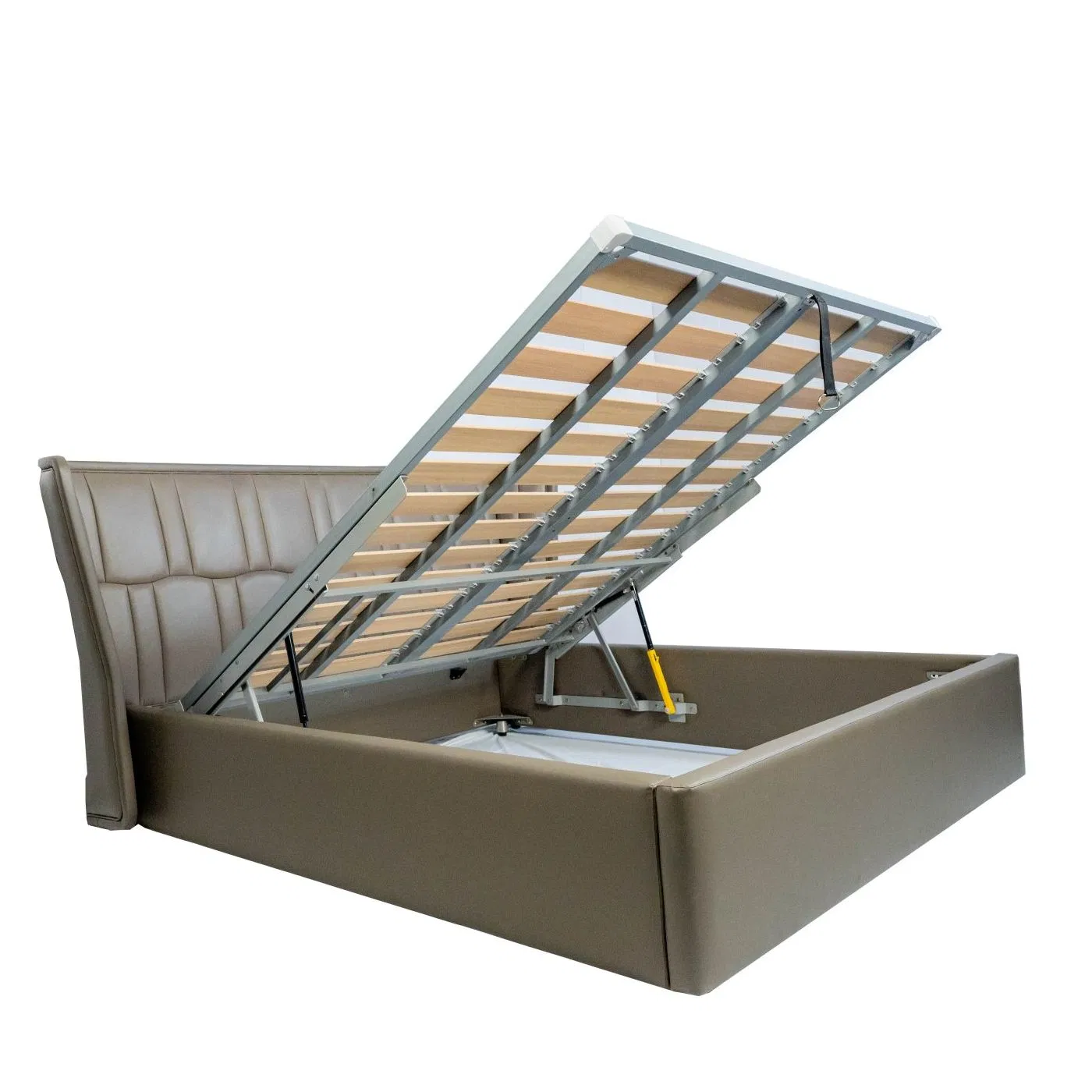 Cama plataforma de madera maciza tapizada con cuero genuino para uso en hoteles