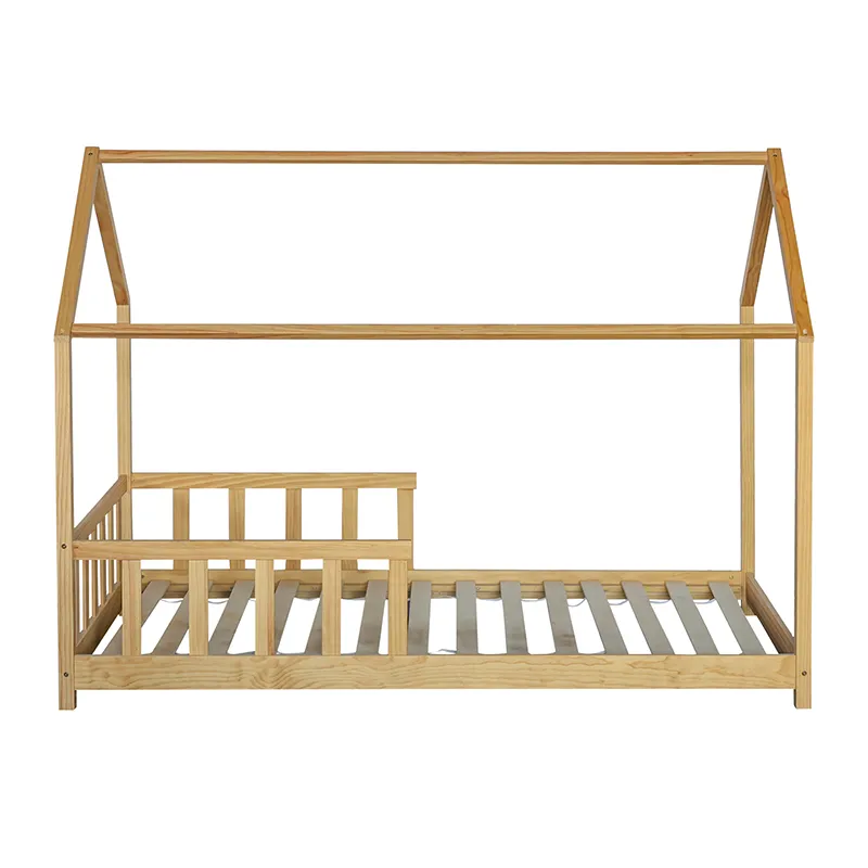 Cama de plataforma de madera maciza con techo