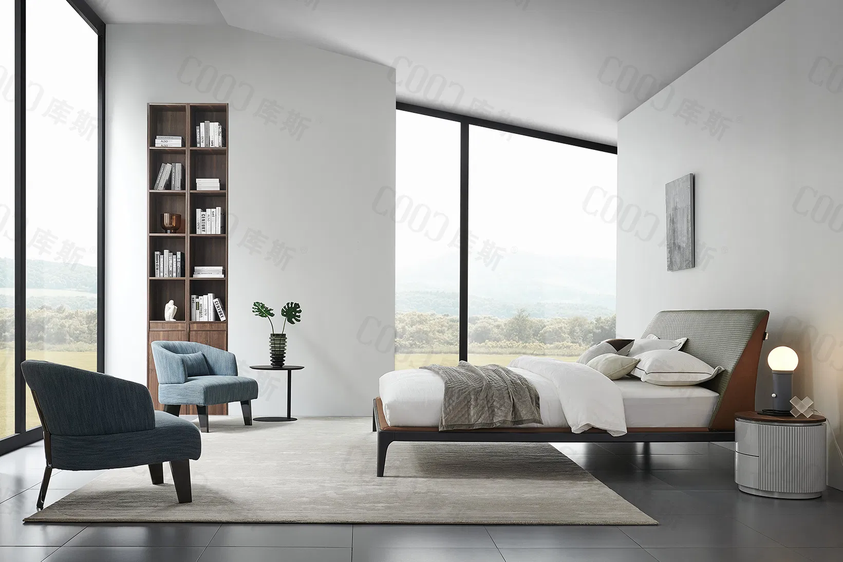 Conjunto de dormitorio moderno de lujo diseño italiano, venta al por mayor china, cama doble tamaño king de cuero napa, muebles tapizados para villa, hotel, apartamento y hogar