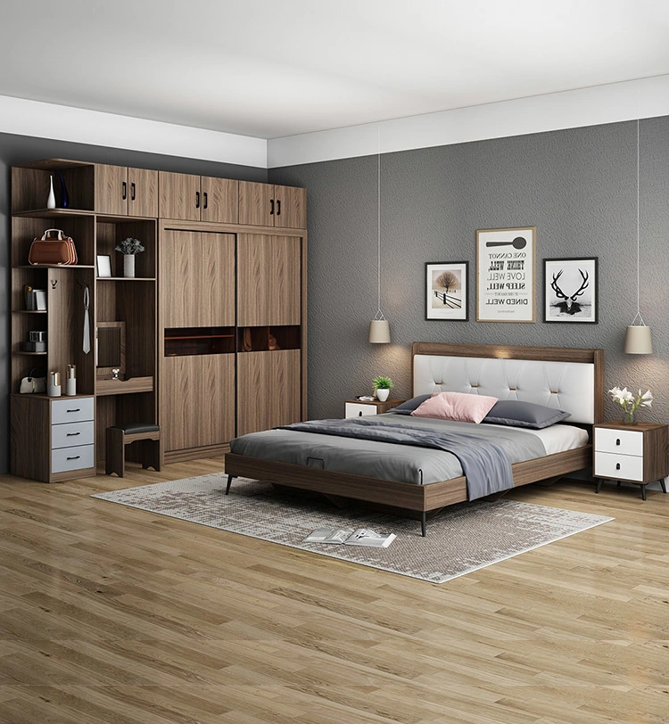 Muebles de madera al por mayor para exteriores de China, hotel, oficina, hogar, sala de estar, dormitorio, cama moderna de cuero genuino