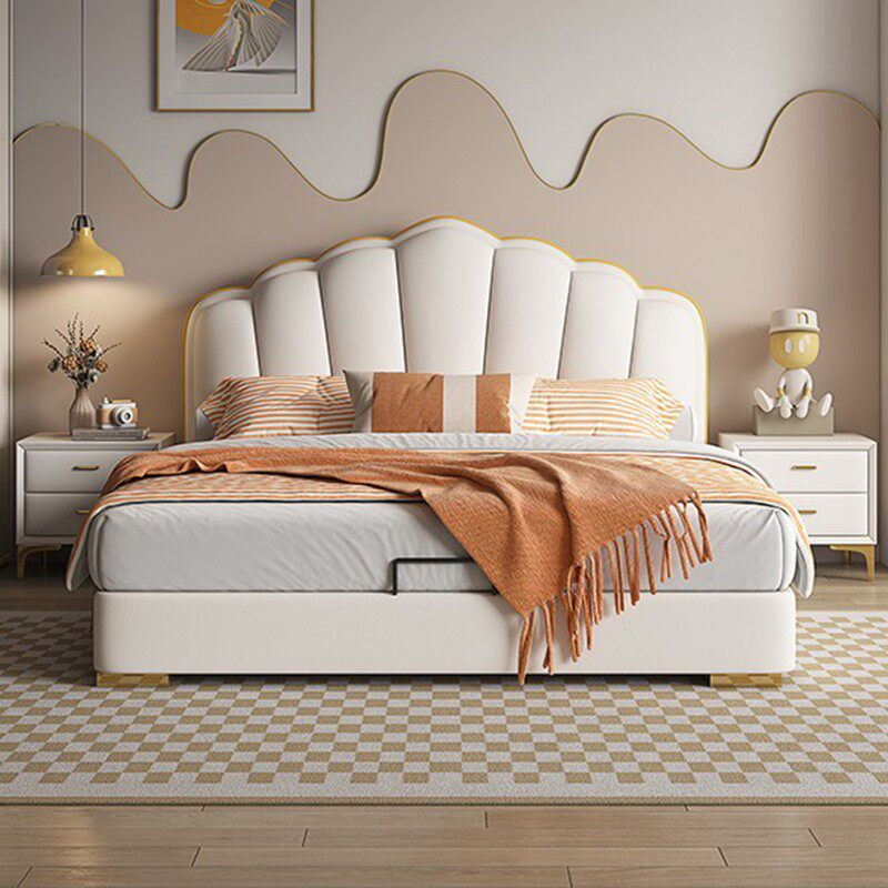 Mueble moderno y cómodo para el hogar y hotel a precio económico, cama de almacenamiento de tamaño doble en cuero de terciopelo suave para dormitorio