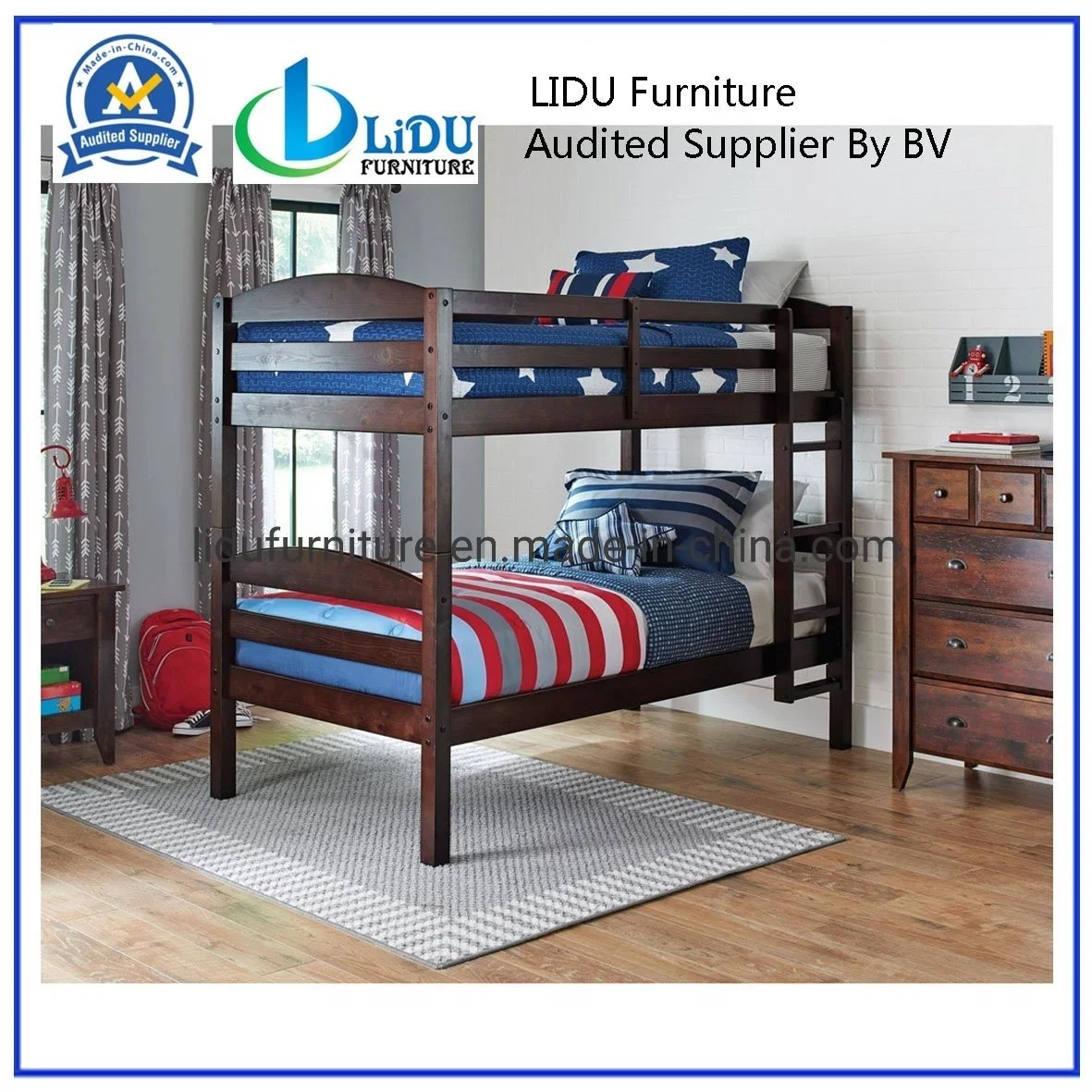 Cama litera de madera maciza con escalera cama de alta calidad para niños