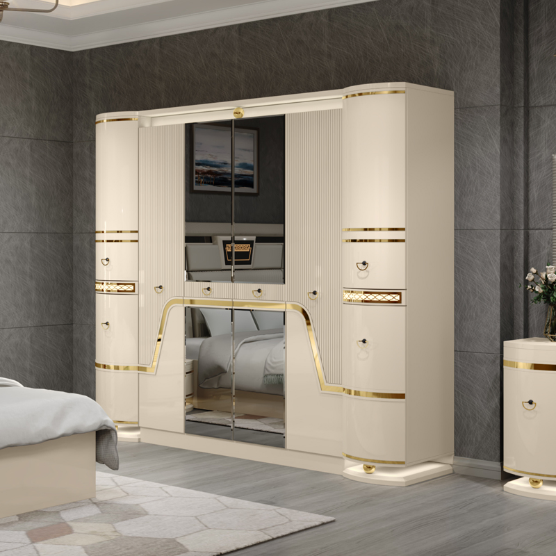 Conjunto completo de muebles de dormitorio de lujo con cama king de cuero doble, armario y tocador de diseño moderno al por mayor