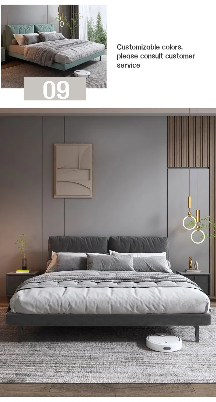 Cama doble moderna simple, dormitorio principal, cama grande, lujo ligero francés italiano 1.8-Meter apartamento pequeño, cama de boda de madera maciza y tela