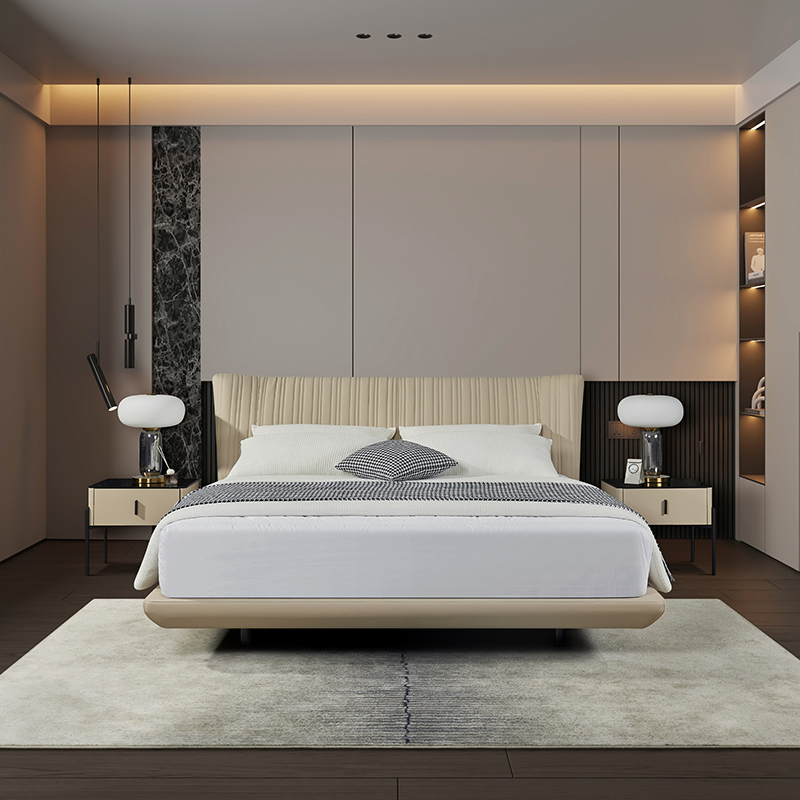 Conjunto de cama de reina de diseño nuevo al por mayor con cama de cuero doble para marco de madera, muebles para dormitorio principal