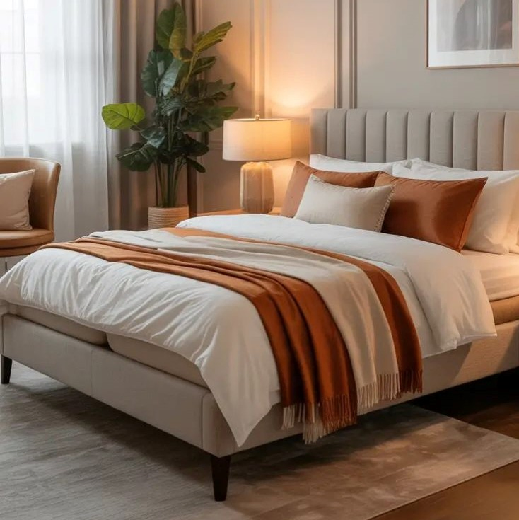 Cama de madera robusta de alta calidad con listones sólidos para dormitorio de casa grande