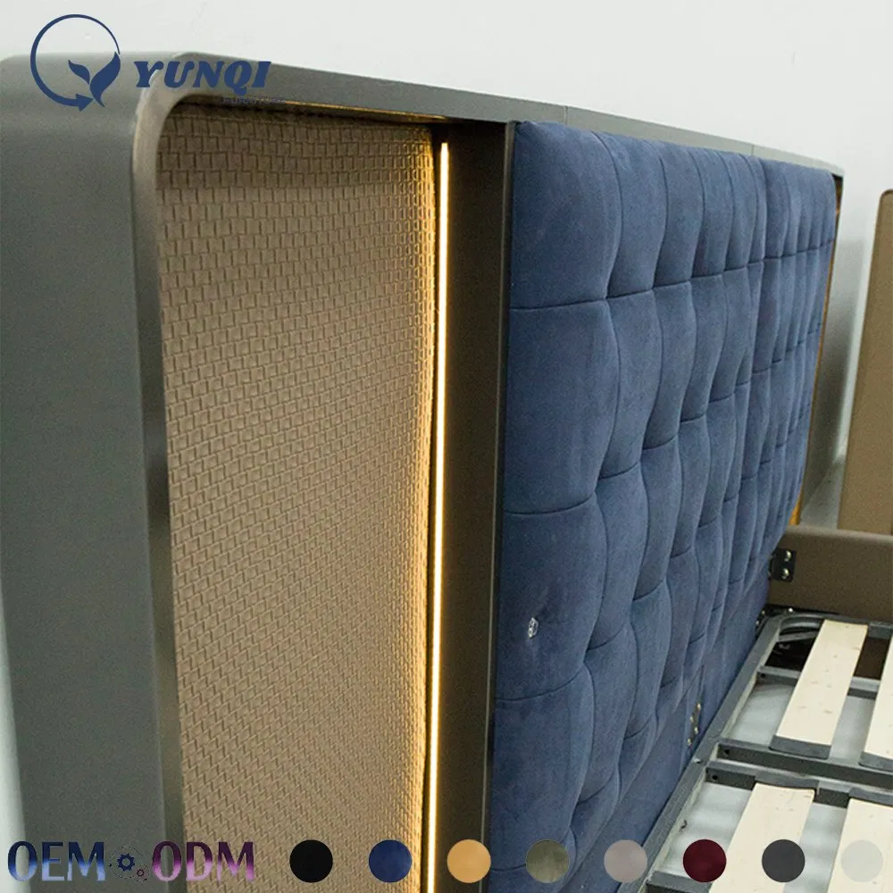 Cama simple de dormir de Turquía, muebles de cuero, marco de madera, cama plataforma tamaño king, gris