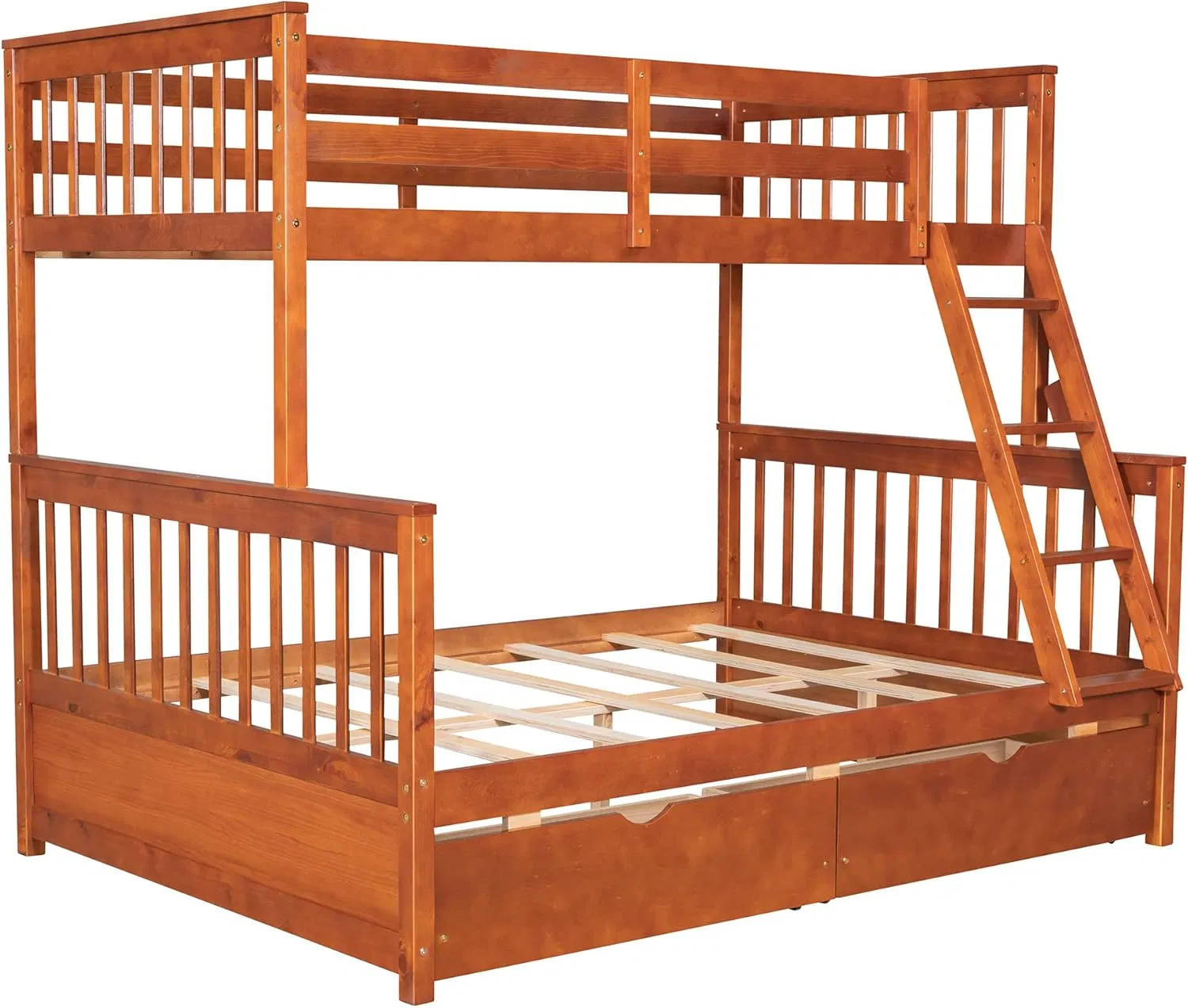 Cama litera mayor con cama individual sobre cama matrimonial con 2 cajones de madera maciza estándar para niños, adultos y estudiantes universitarios
