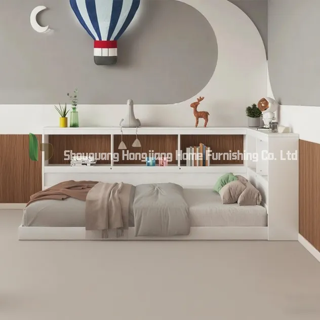 Tres cajones extraíbles de una sola capa, cama doble de madera blanca personalizable
