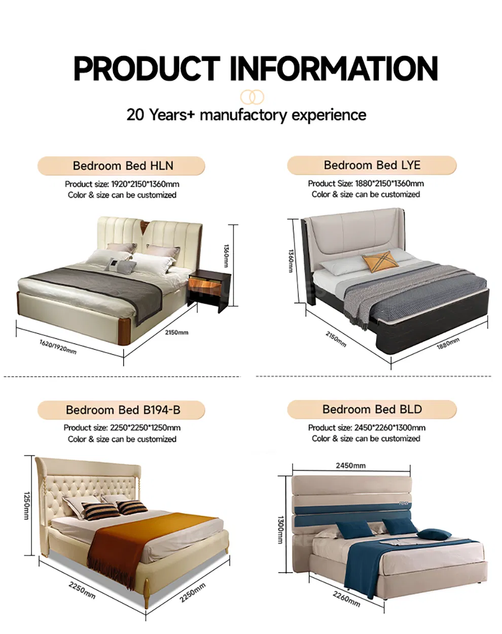 Cabecera de cama de cuero suave tapizada de lujo personalizada para villa, cama queen king