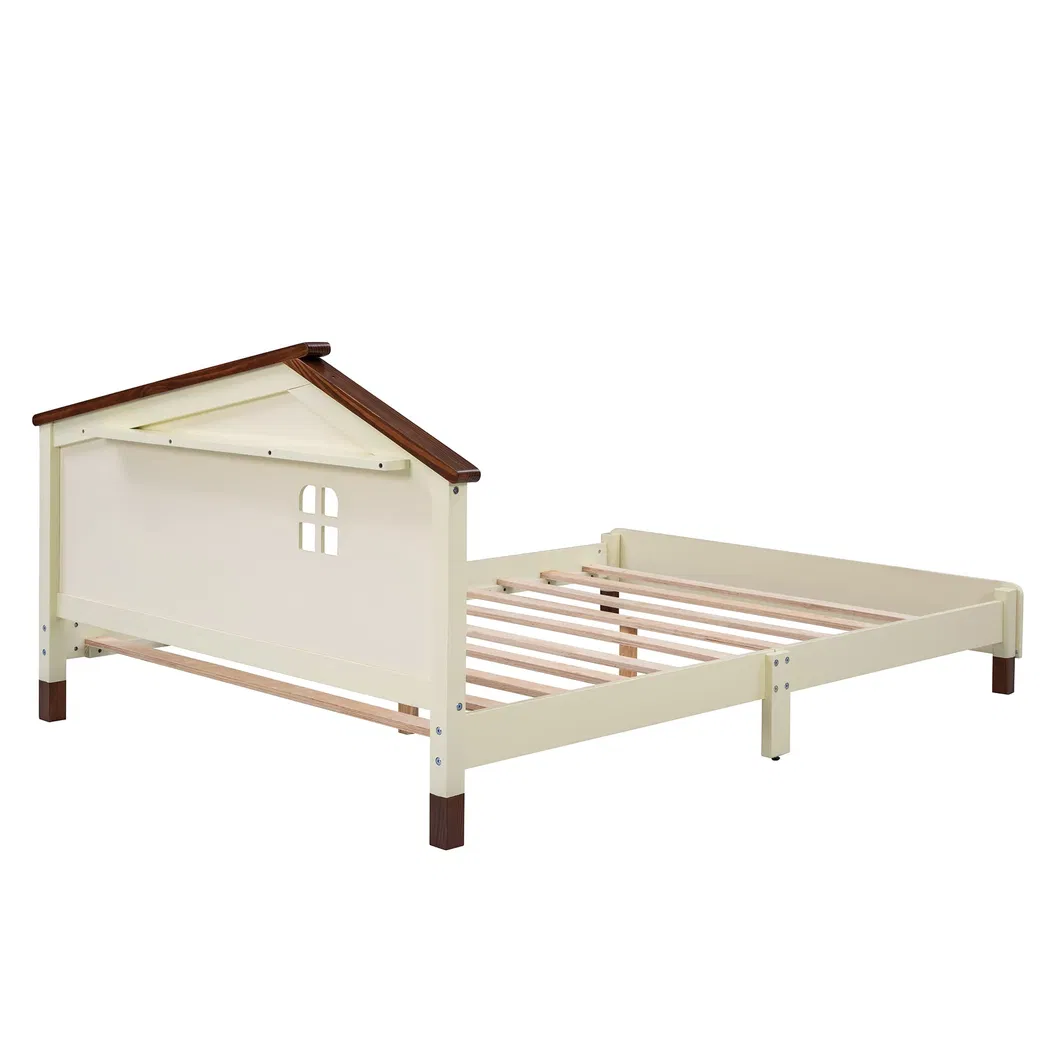 Estructura de cama nido tapizada para niños, cama plataforma de piel sintética de tamaño twin