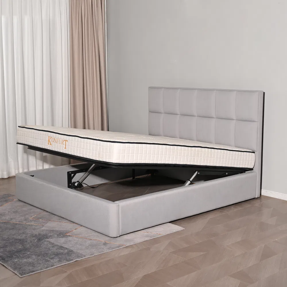 Cama moderna de cuero queen con almacenamiento