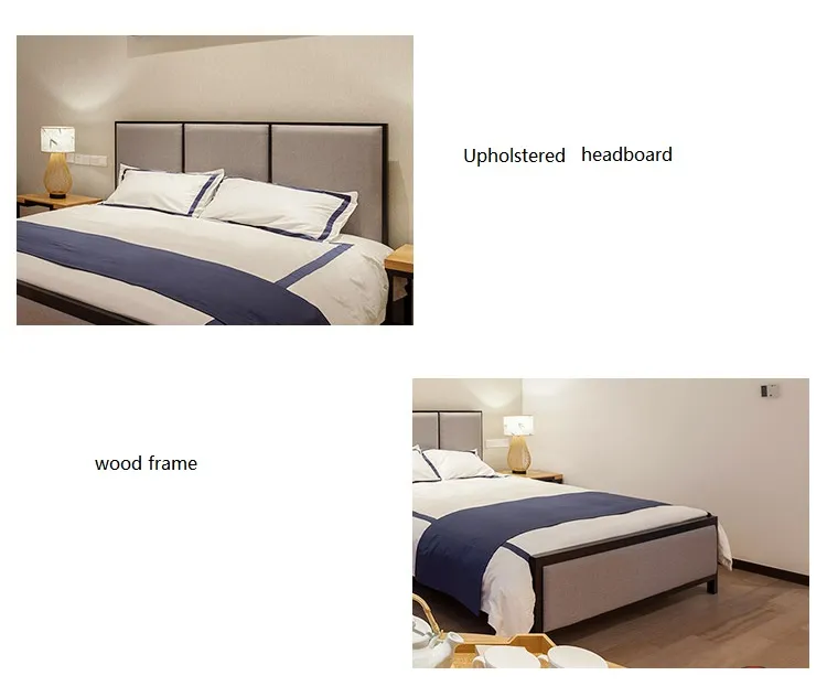 Mueble de hotel de madera tamaño king size, diseño de interiores, cama doble de madera y cuero