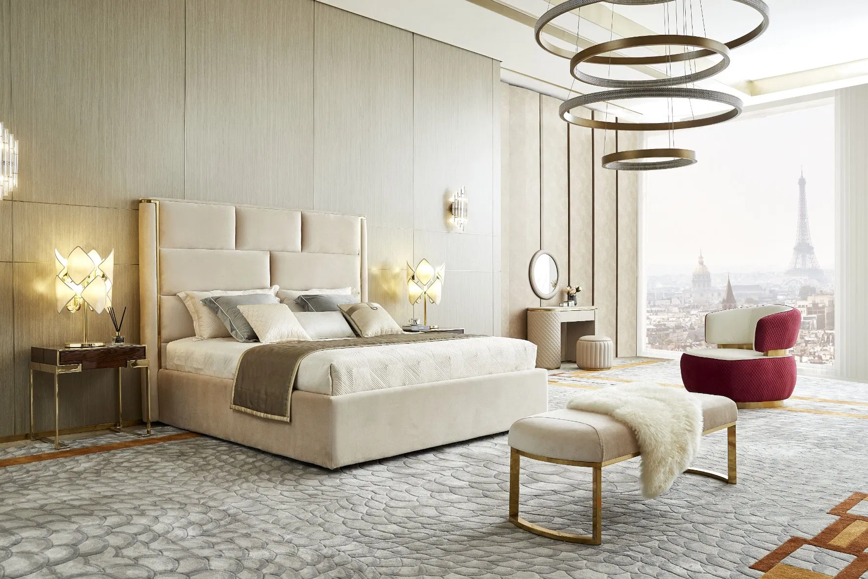 Muebles para el hogar Villa de lujo Dormitorio Cama doble de cuero tamaño rey y reina