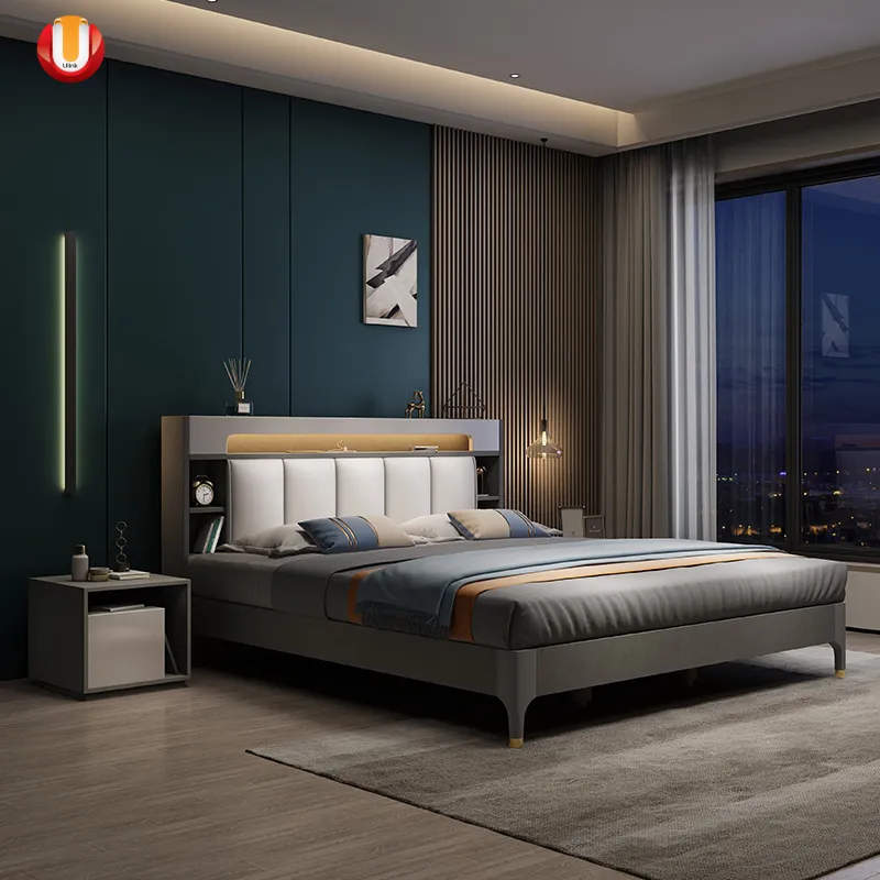 Muebles de lujo de diseño europeo, cama doble moderna de cuero tamaño king para muebles de dormitorio