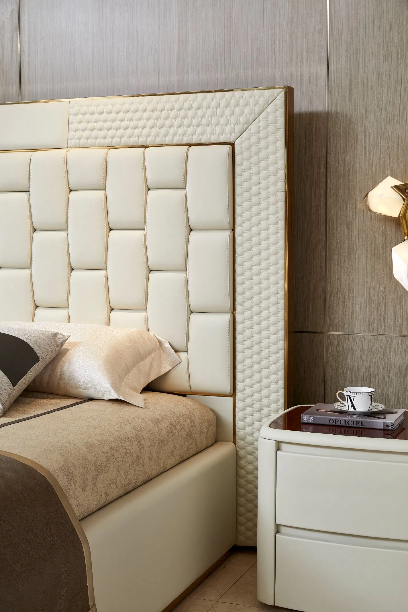 Muebles para el hogar Villa de lujo Dormitorio Cama doble de cuero tamaño rey y reina