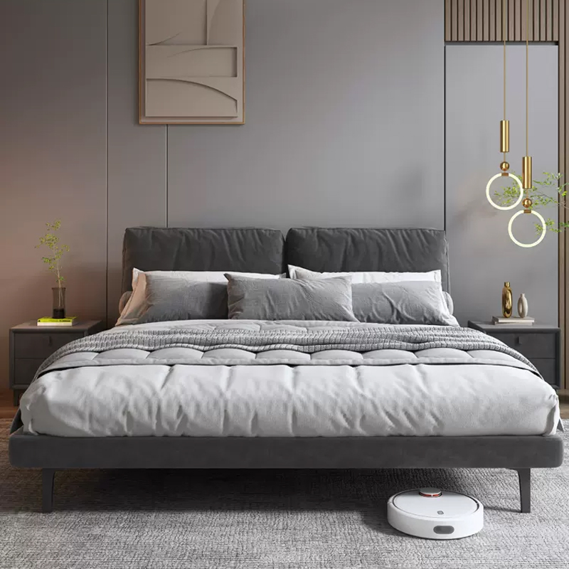 Cama doble moderna simple, dormitorio principal, cama grande, lujo ligero francés italiano 1.8-Meter apartamento pequeño, cama de boda de madera maciza y tela