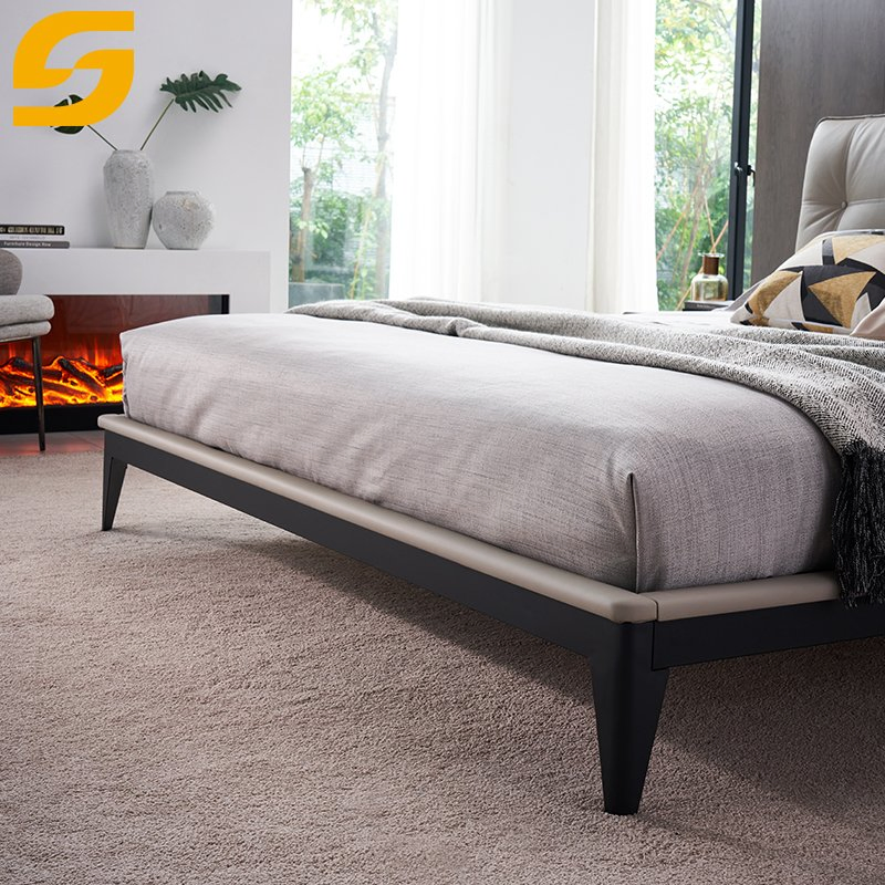 Conjuntos de muebles de dormitorio de estilo moderno y simple, cama king y queen de cuero blanco