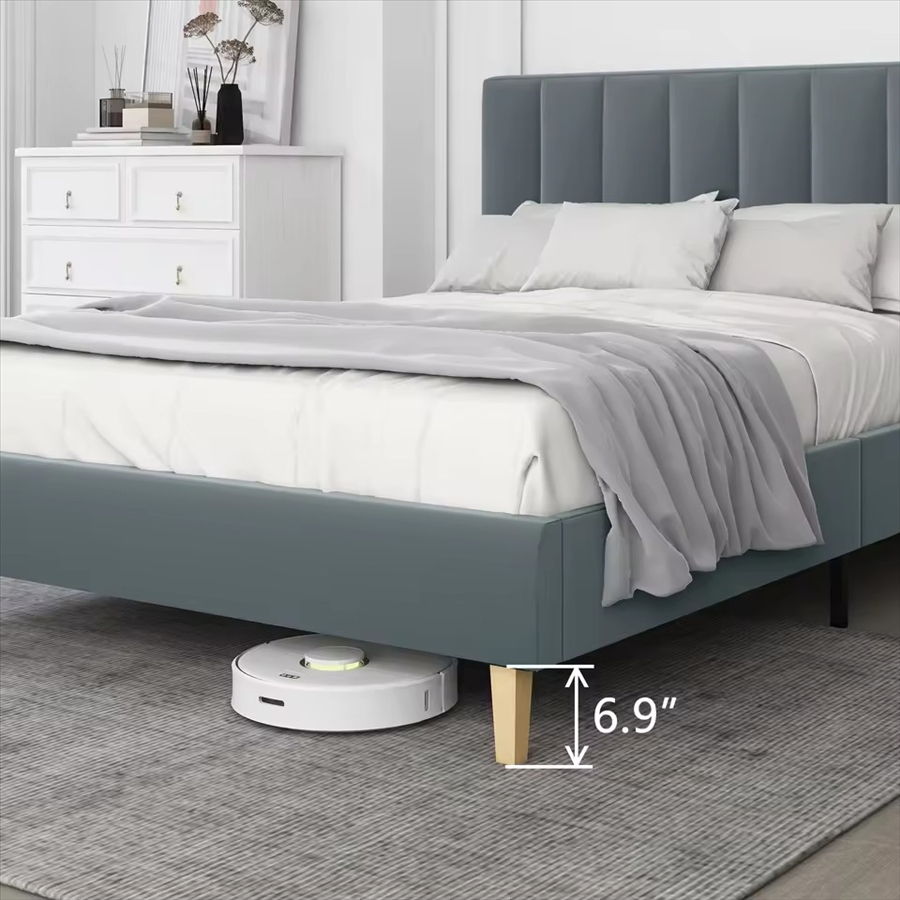 Cama contemporánea de plataforma de cuero sintético con almacenamiento para una vida ordenada