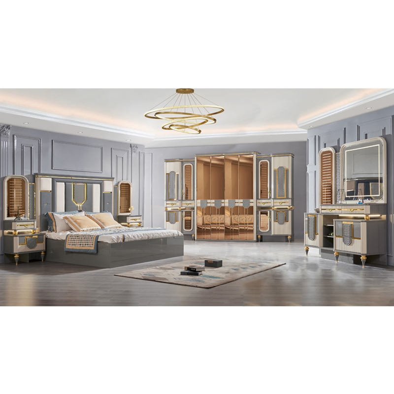 Juego de cama tapizada de lujo de reina a precio de mayorista, conjuntos completos, diseño moderno, juego de muebles de dormitorio de madera para rey