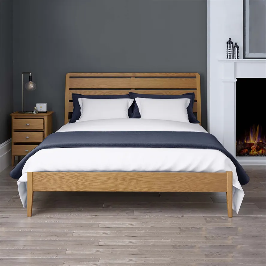 Cama de dormitorio de madera de roble macizo nórdica personalizada y a medida para adultos en tamaño doble, rey y reina