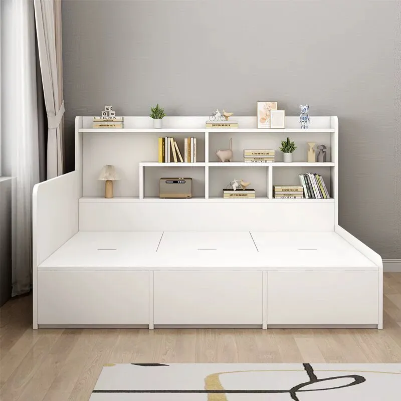 Conjunto de dormitorio moderno de alto brillo, muebles para el hogar, cama de almacenamiento en la pared de madera, rey