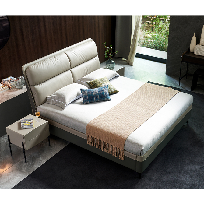 Cama Murphy de madera moderna de lujo, cama doble tapizada de acero, muebles de dormitorio, cama de cuero tamaño king