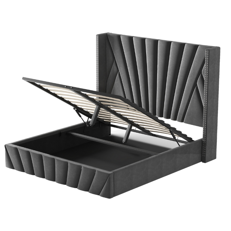 Cama multifuncional para dormitorio, cama de plataforma de tela de PU, cama con almacenamiento y caja contenedora