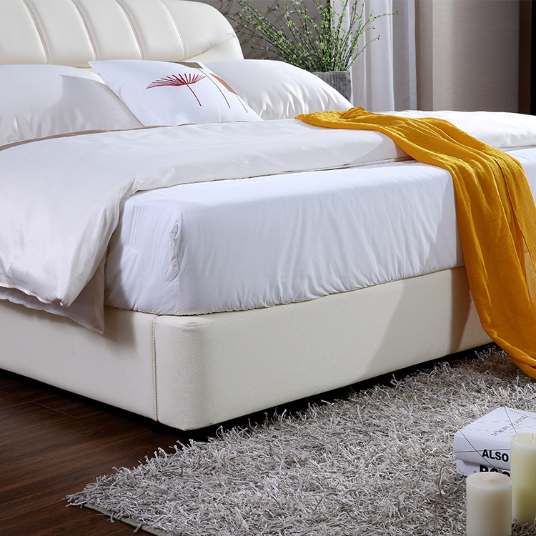 Cama King de madera maciza blanca moderna con cama de cuero PU