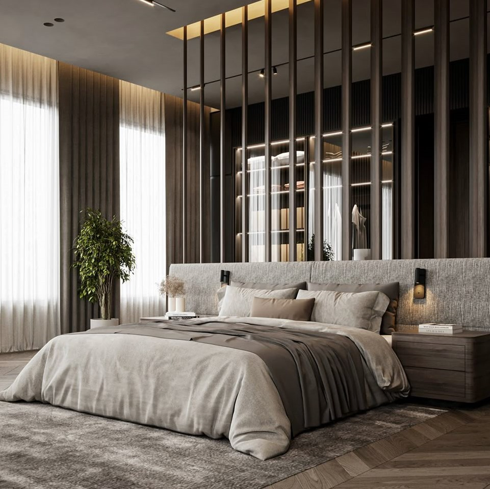 Cama de madera robusta de alta calidad con listones sólidos para dormitorio de casa grande