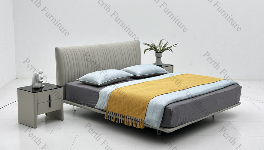 Diseños de camas modernas elegantes con patas de metal, marco de madera maciza, cuero genuino y tela para transformar tu sueño Space-Mxt-111