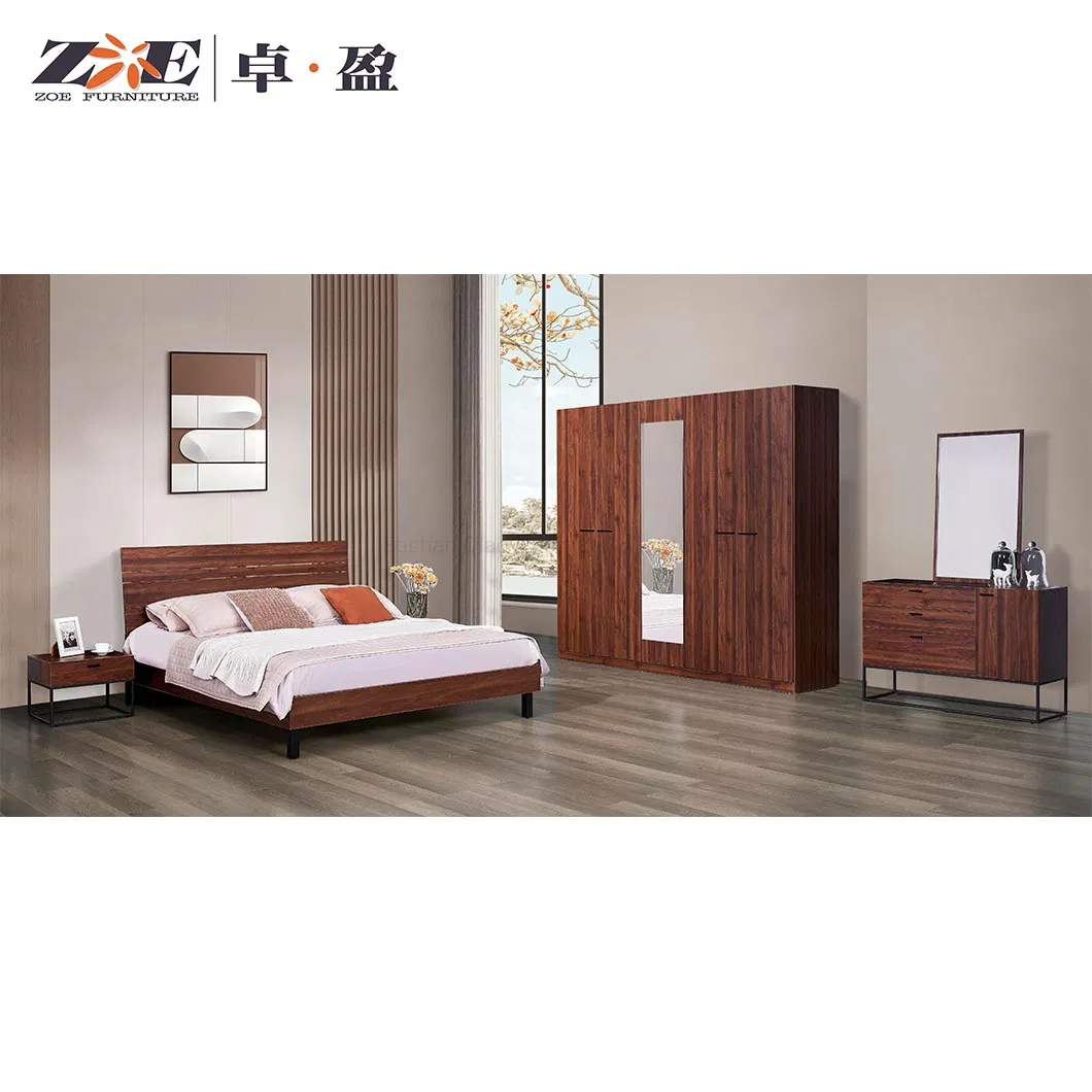 Diseños de camas de caja de madera para el hogar moderno de lujo, juego de muebles de dormitorio de cama tamaño rey y reina