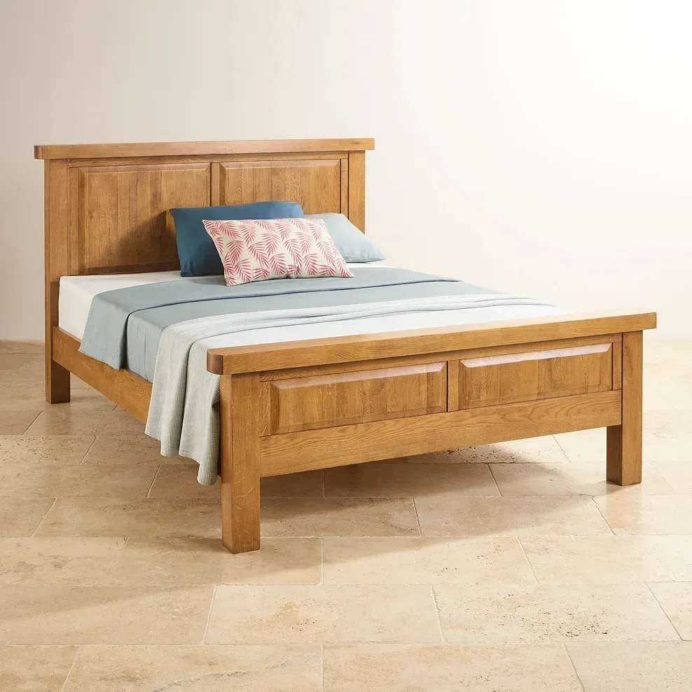 Cama de dormitorio de madera maciza de roble rústico al por mayor, tamaño individual, doble, rey y reina