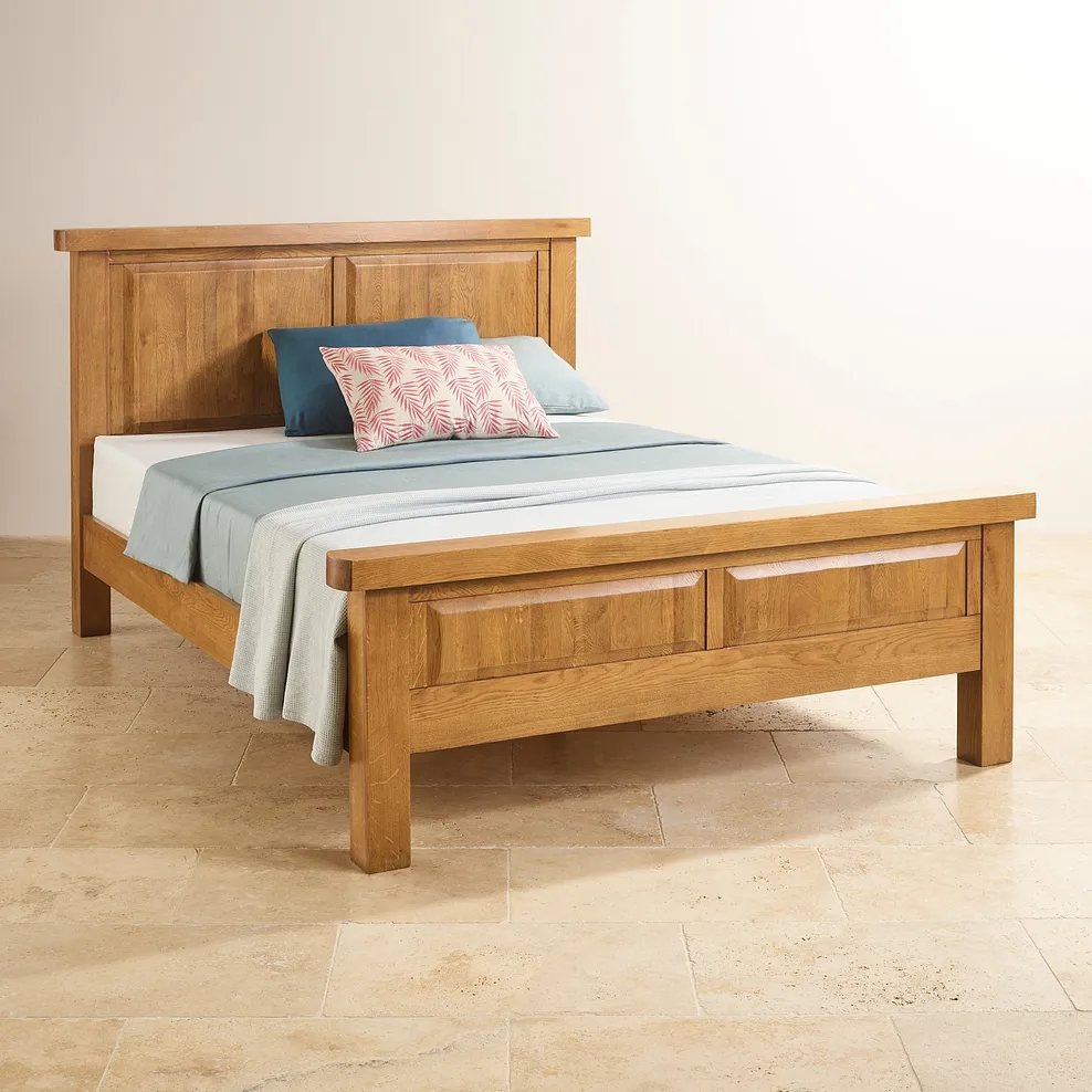 Cama de dormitorio de madera maciza de roble rústico al por mayor, tamaño individual, doble, rey y reina