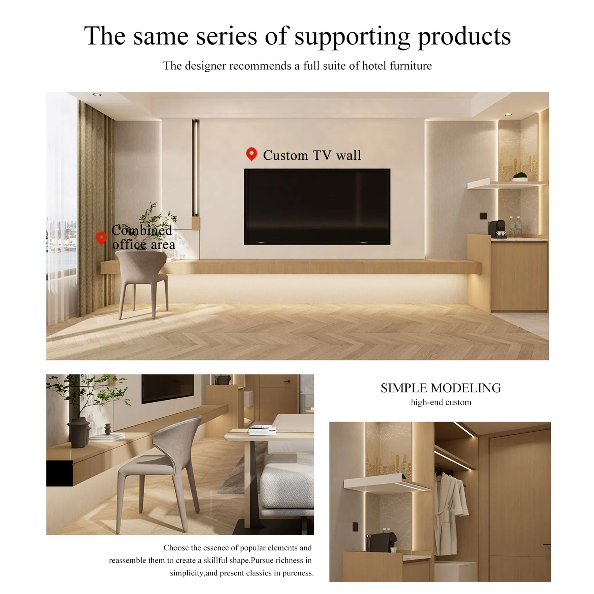 Conjunto de muebles de dormitorio de hotel de lujo moderno cama tamaño queen king de madera para hoteles