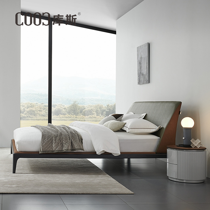 Conjunto de dormitorio moderno de lujo diseño italiano, venta al por mayor china, cama doble tamaño king de cuero napa, muebles tapizados para villa, hotel, apartamento y hogar