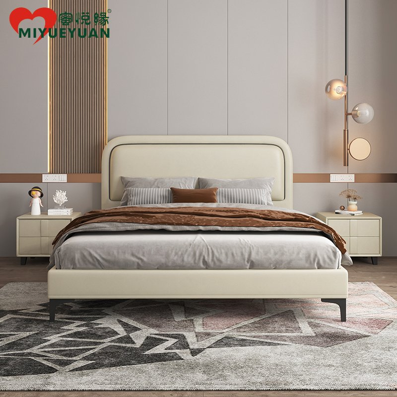 Conjunto de muebles para el hogar chino, dormitorio moderno, cama de cuero tamaño rey y reina