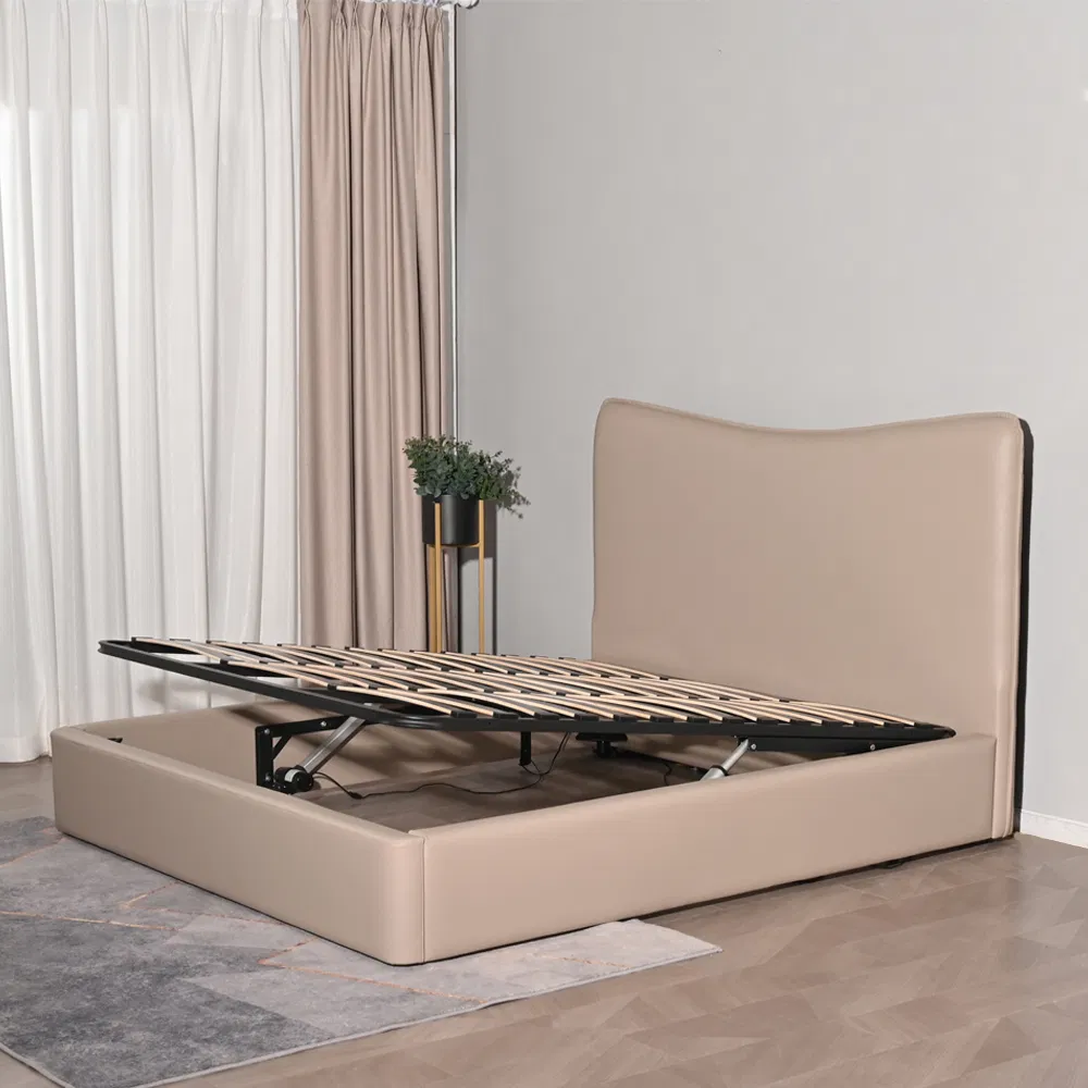 Cama moderna de cuero queen con almacenamiento