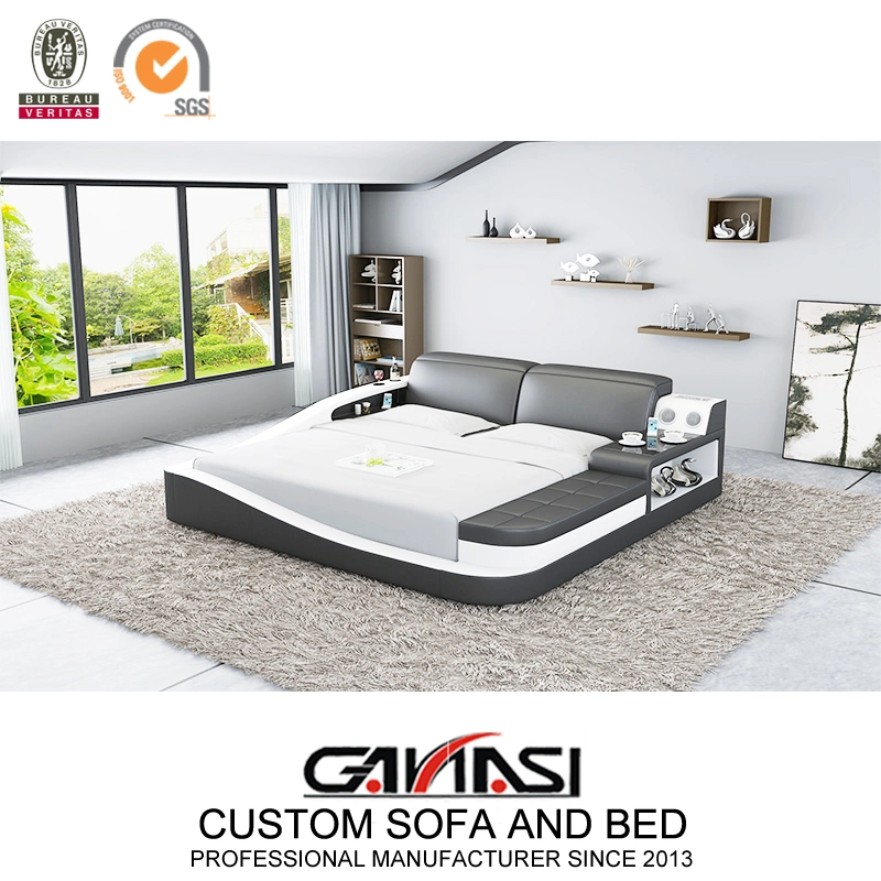 Conjunto de muebles de dormitorio LED inteligente, camas de cuero modernas tamaño king