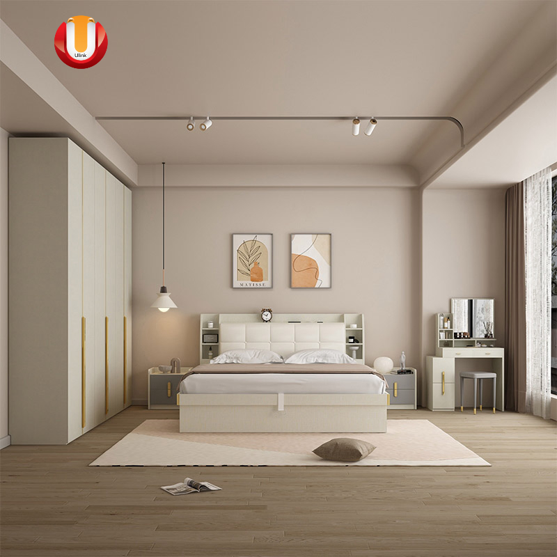 Venta directa de fábrica, diseño simple, cama de madera para apartamento, hogar, hotel, juego de muebles de dormitorio moderno completo