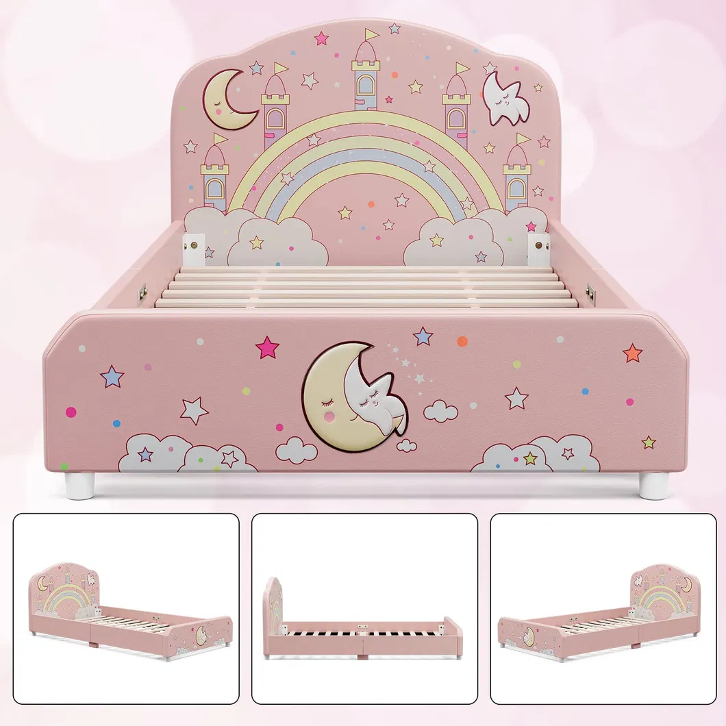Cama tapizada para niñas, cama plataforma twin para niños