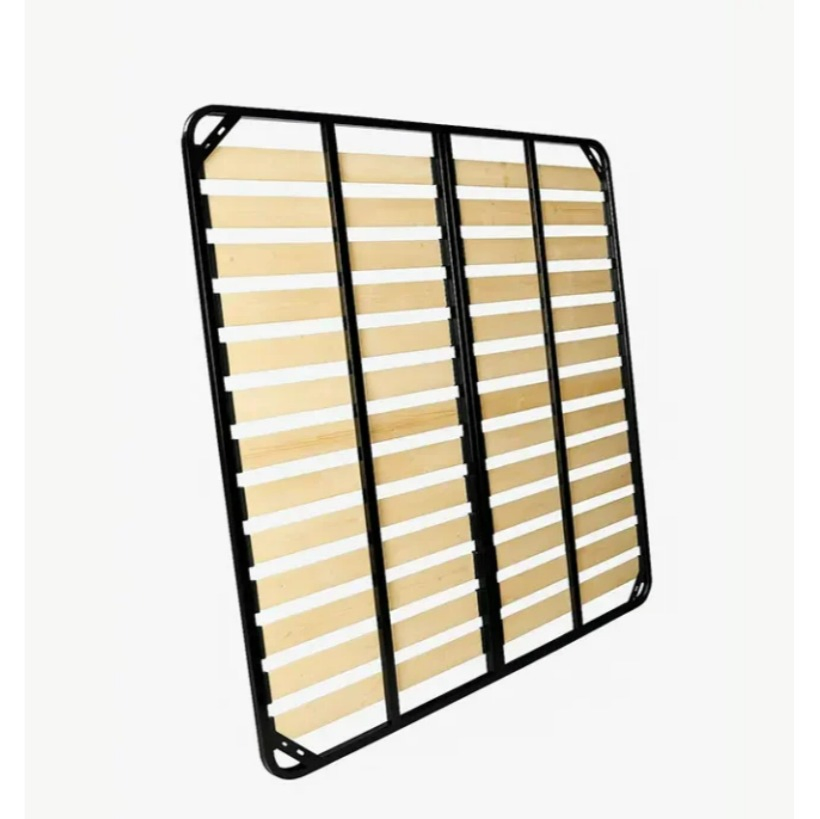 Estructura de cama tapizada comercial de alta resistencia con soporte de listones de madera cálida, estructura de cama con listones en posición dual y marco de metal negro