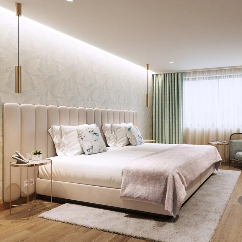 Conjunto de Muebles de Cama para Hotel en el Dormitorio Star Home, Cama Twin Personalizada de Lujo Moderna de Foshan al por Mayor 5