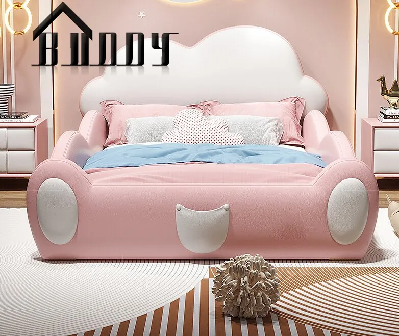 Conjunto de cama de cuero tamaño rey y reina para niños muebles cama
