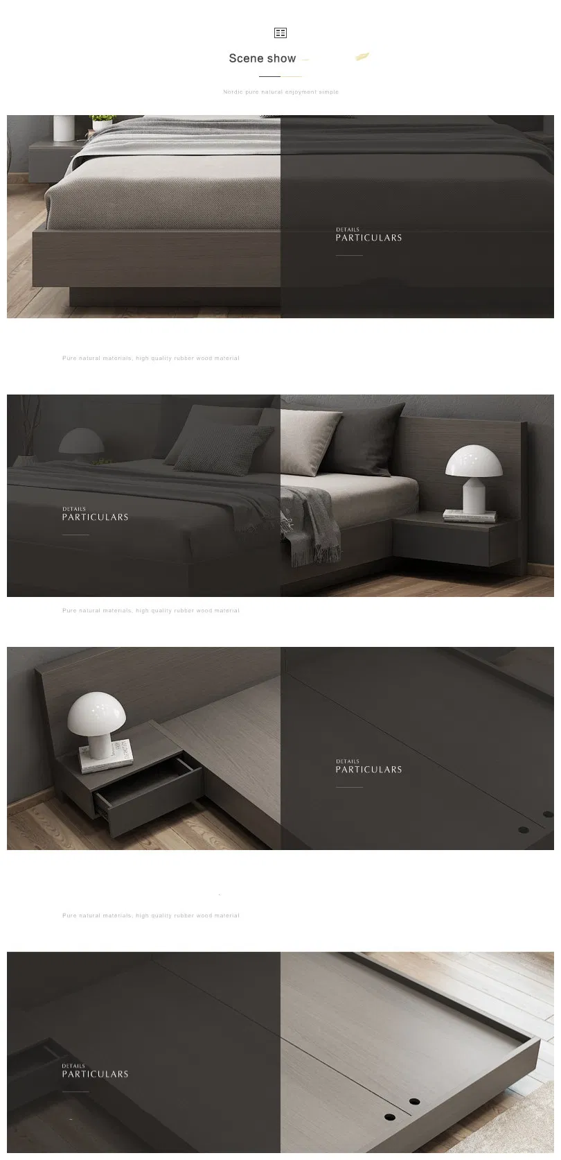 Habitación completamente amueblada, cama estándar blanca, plataforma doble elegante, cama funcional de cuero, marco de cama de belleza