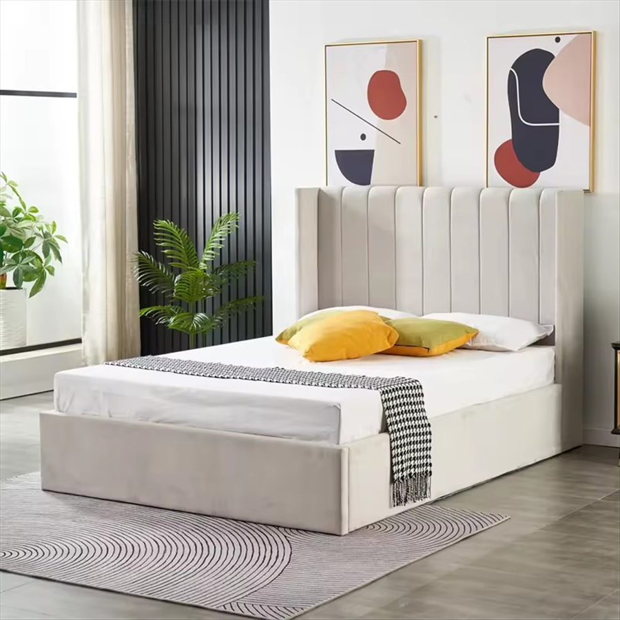 Cama plataforma de cuero sintético color carbón con almacenamiento integrado y diseño versátil