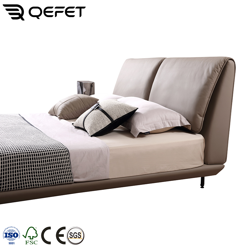 Cama doble moderna minimalista de lujo con marco de madera en tamaño queen y king para muebles de dormitorio de hotel