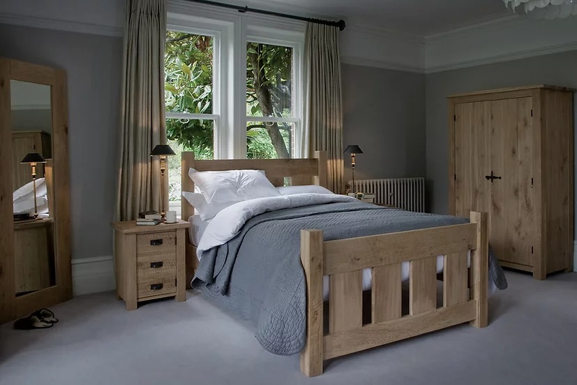 Cama individual/doble rey/reina de madera de roble macizo para adultos en el dormitorio