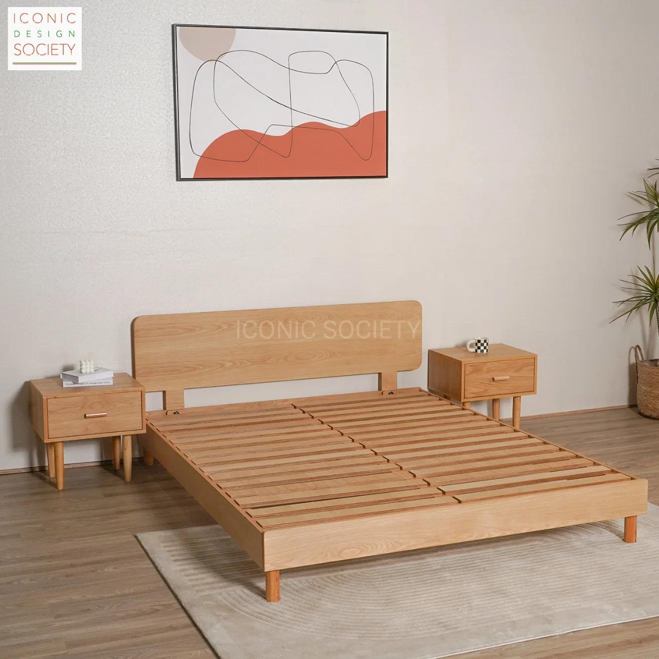 Muebles de dormitorio modernos diseño simple cama de tamaño king queen plana para hogar hotel de contrachapado de abeto natural fácil de ensamblar