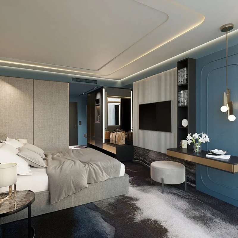 Conjunto de Muebles de Cama para Hotel en el Dormitorio Star Home, Cama Twin Personalizada de Lujo Moderna de Foshan al por Mayor 5